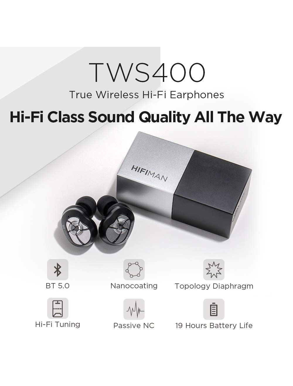 free try and buy, hifiman tws 400 true wireless hi-fi earphones(black)